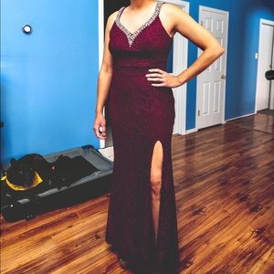 Burgundy floor length dress